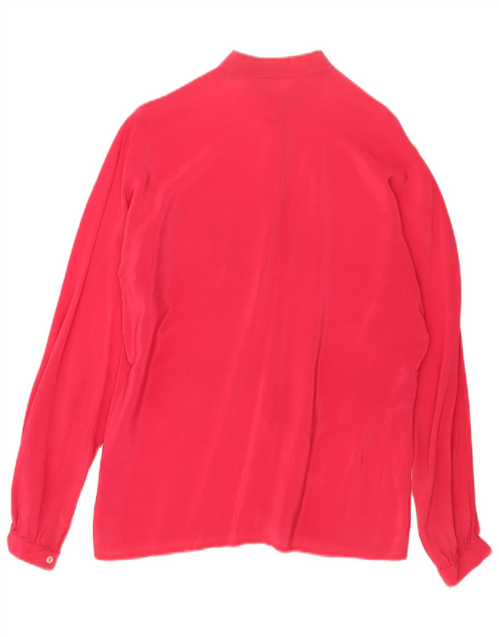 Vintage kvinders grafisk skjorte bluse UK 14 Medium Pink Acetate