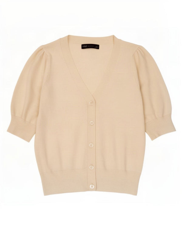Marks & Spencer kortærmet cardigantrøje til kvinder UK 10 Small Beige