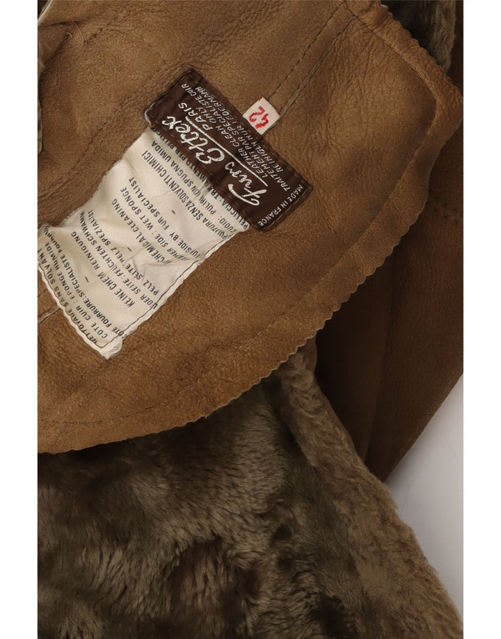 Vintage Dame Shearling Coat EU 42 Large Brun Læder
