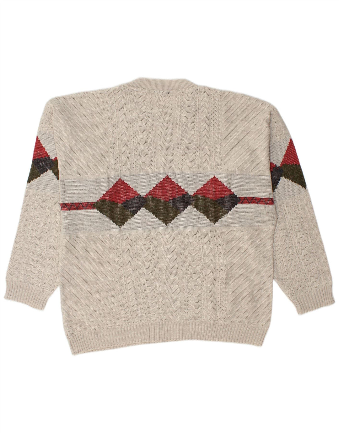 Vintage Herre Crew Neck Jumper Sweater Stor Beige Argyle/Diamond Akryl