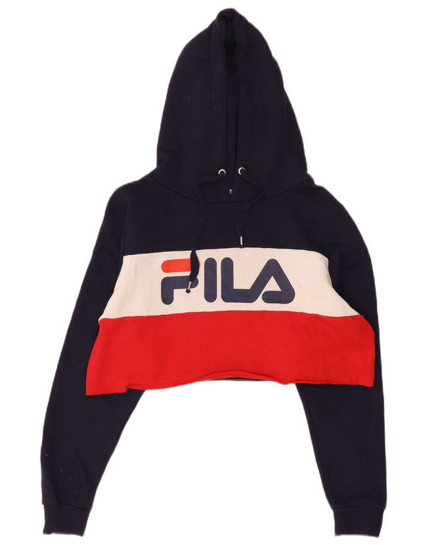 Fila Womens Crop Graphic Hoodie Jumper UK 18 XL Navy Blue Colourblock