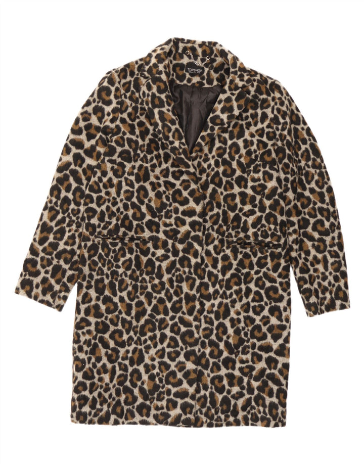 Topshop Dame Oversized Overfrakke UK 10 Small Brown Animal Print Polyester