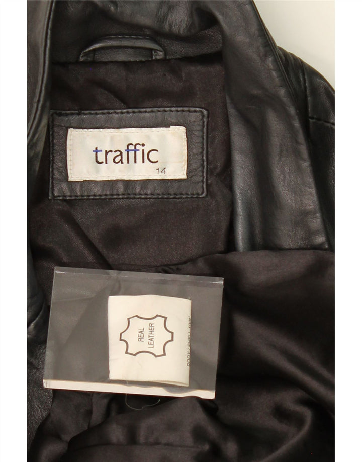 TRAFFIC Womens Leather Jacket UK 14 Medium Black Leather Vintage Traffic and Second-Hand Traffic from Messina Hembry 
