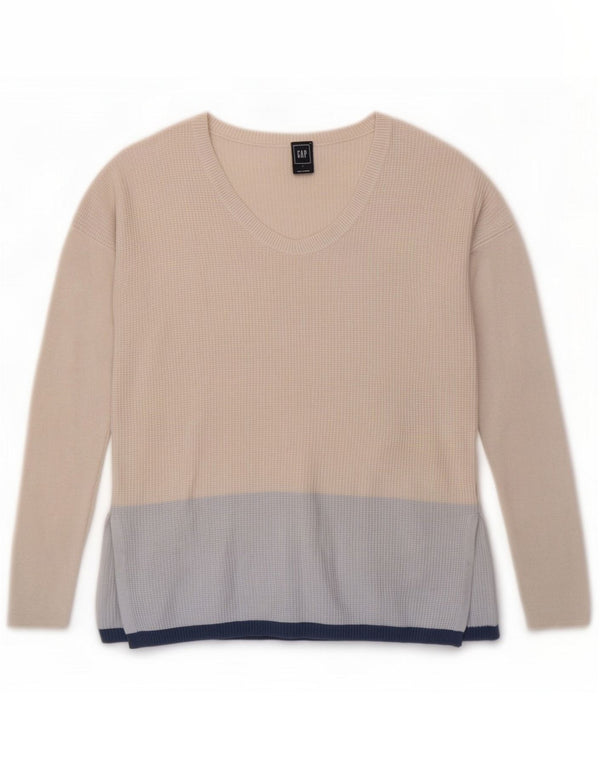 Gap Womens Boat Neck Jumper Sweater UK 16 Large Beige Colourblock Nylon