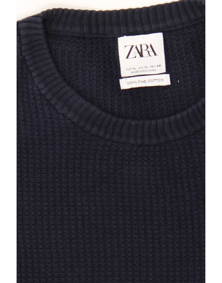 Zara Herre sweater med rund hals XL marineblå