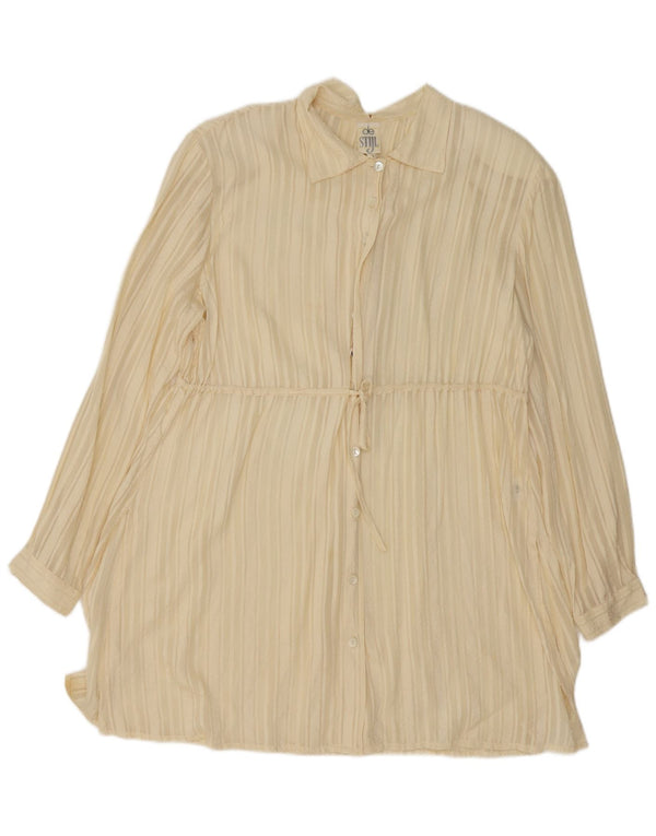 Vintage Kvinders Oversized Skjortekjole UK 14 Medium Gul Stribet Silke