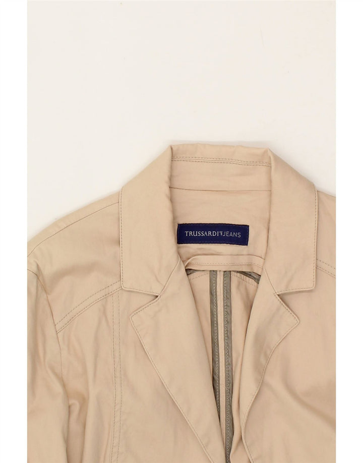 TRUSSARDI JEANS Womens Blazer Jacket IT 46 Large Beige Cotton Vintage Trussardi Jeans and Second-Hand Trussardi Jeans from Messina Hembry 