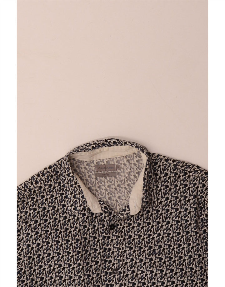 CALVIN KLEIN JEANS Herre Slim Fit skjorte Medium Sort Geometrisk Bomuld