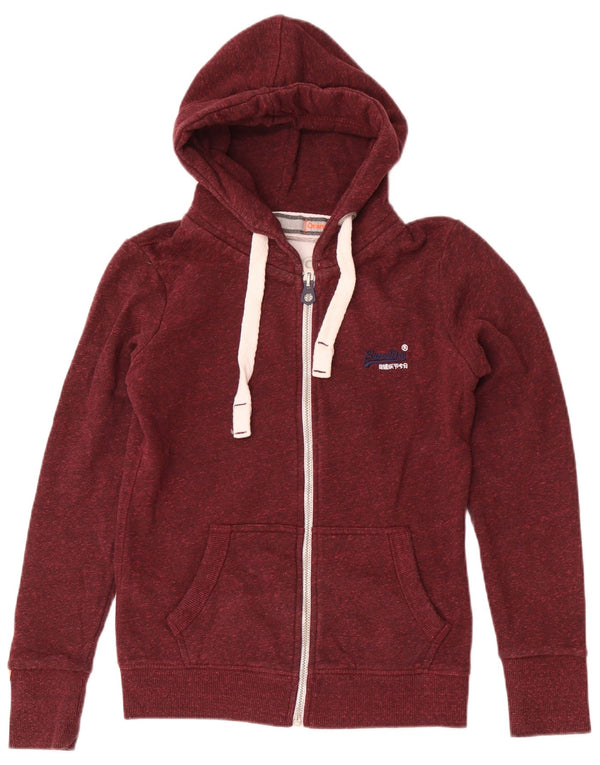 Superdry hættetrøje til kvinder med lynlås UK 10 Small Bourgogne Flecked Polyester