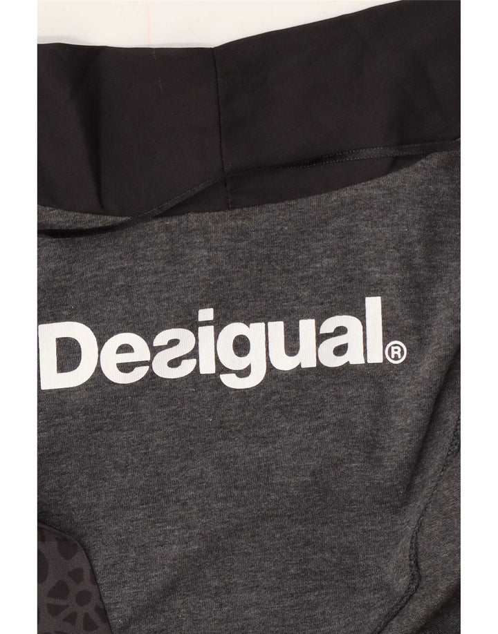 Desigual Dame Grafisk Åben Cardigan Sweater UK 12 Medium Grey Floral