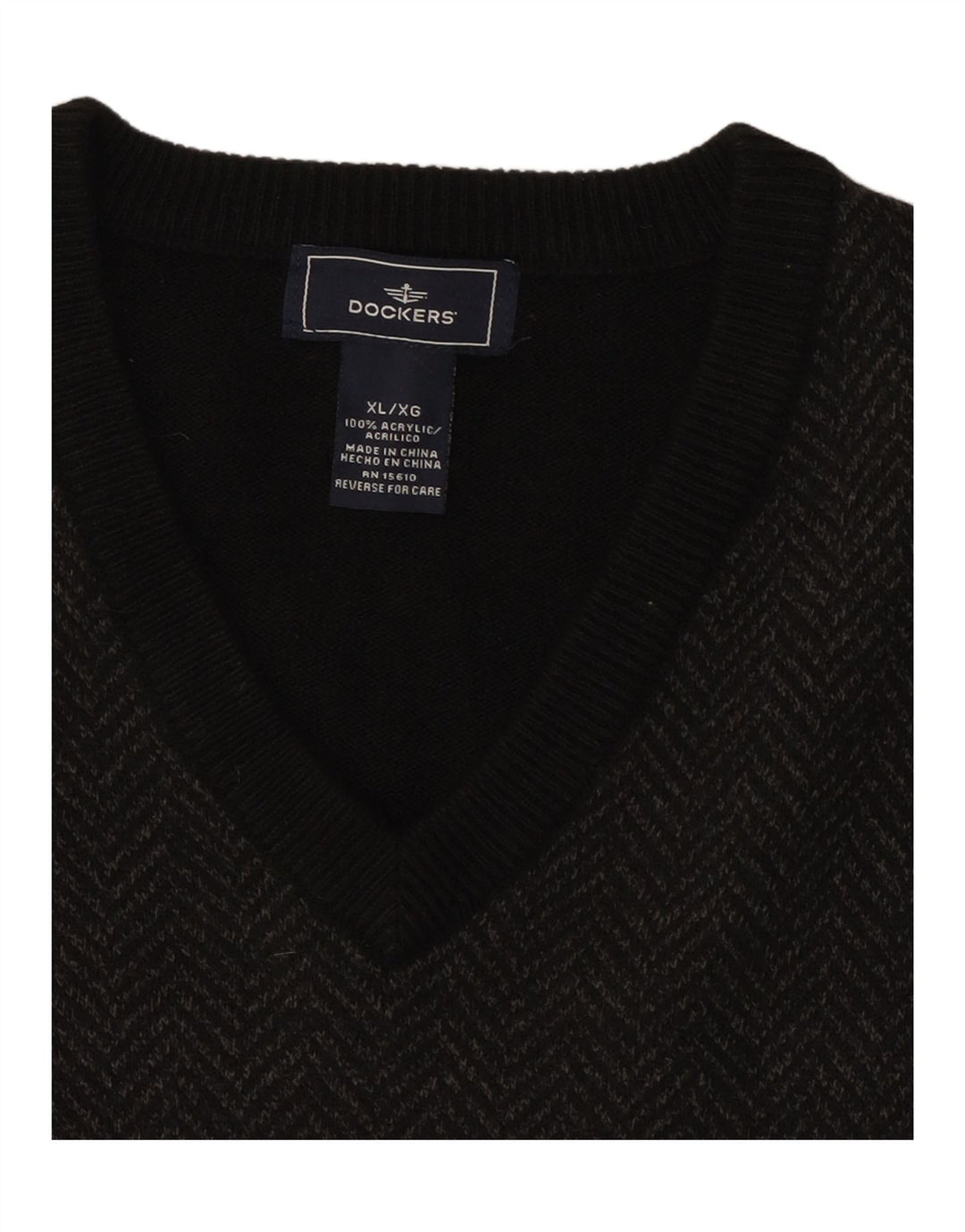 DOCKERS Mens Vest Tank Top XL Black Herringbone Acrylic Vintage Dockers and Second-Hand Dockers from Messina Hembry 