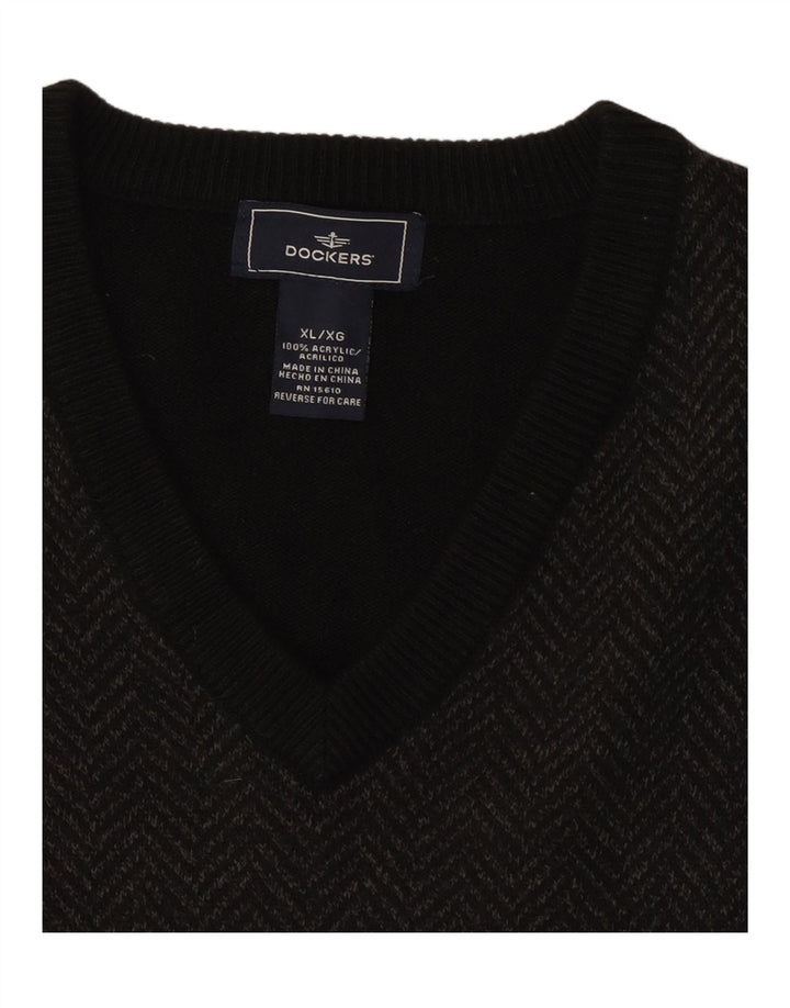 DOCKERS Mens Vest Tank Top XL Black Herringbone Acrylic Vintage Dockers and Second-Hand Dockers from Messina Hembry 