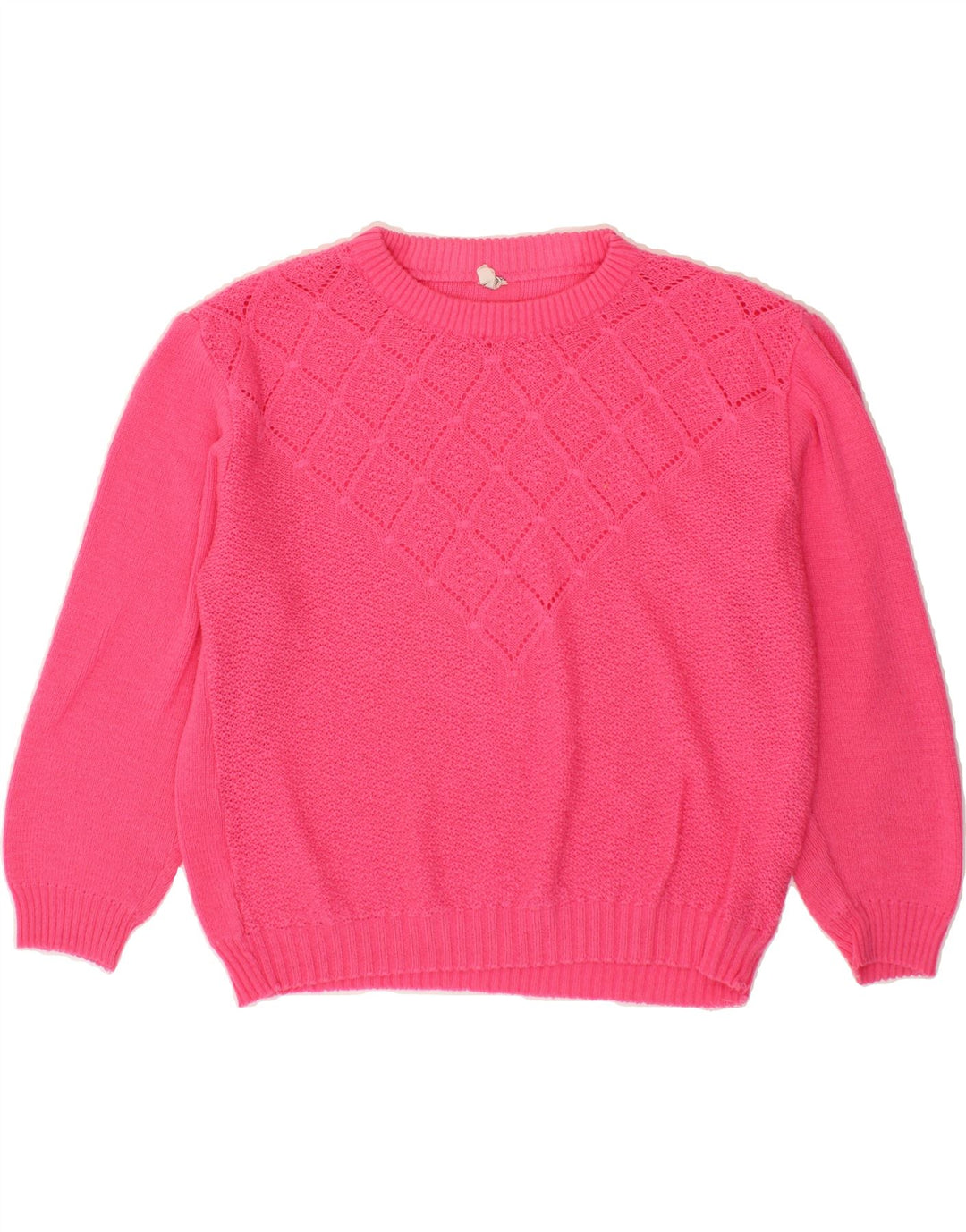 VINTAGE Womens Crew Neck Jumper Sweater UK 14 Medium Pink Acrylic Vintage Vintage and Second-Hand Vintage from Messina Hembry 