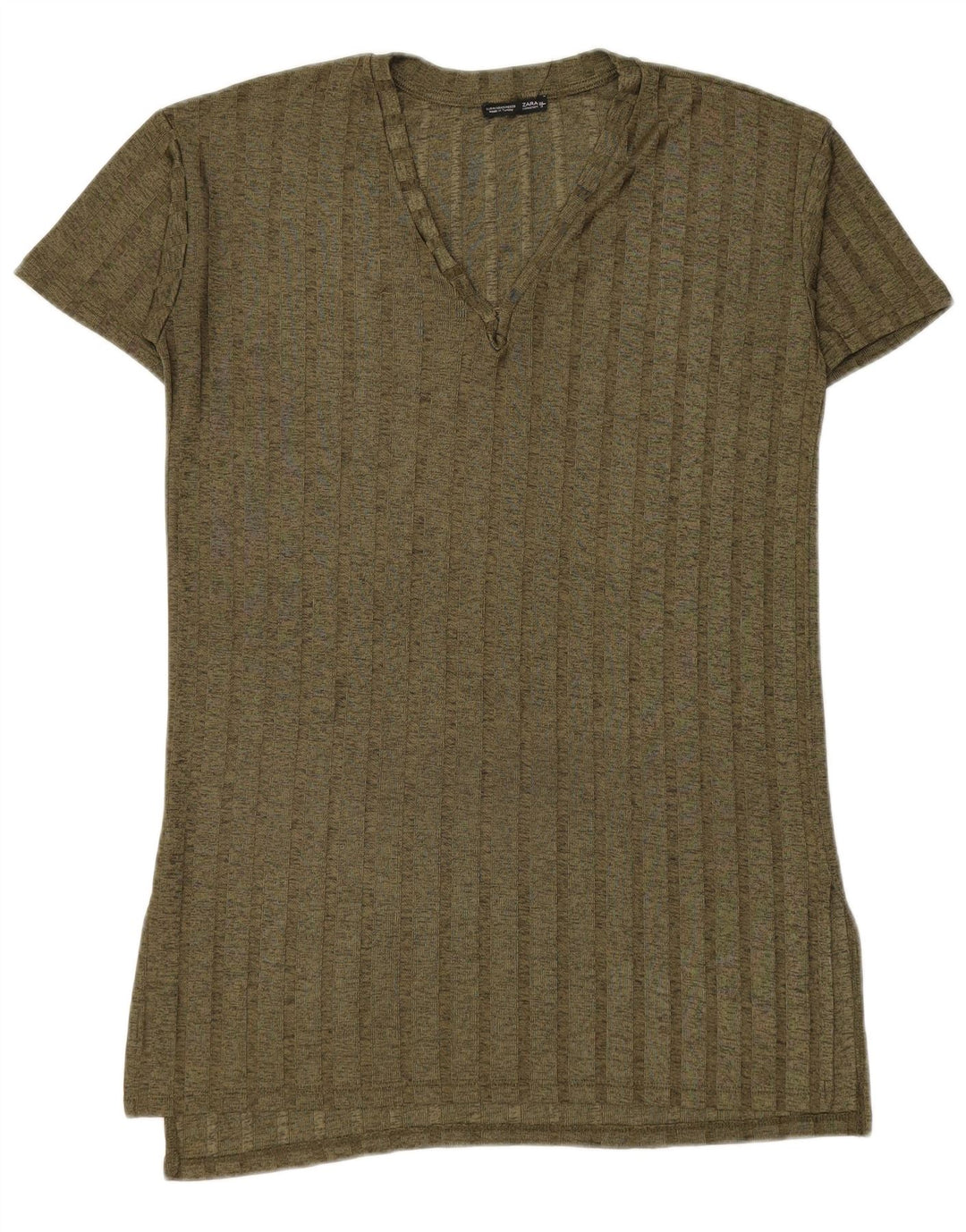 Zara Longline T-Shirt Top UK 14 Medium Grøn Flecked