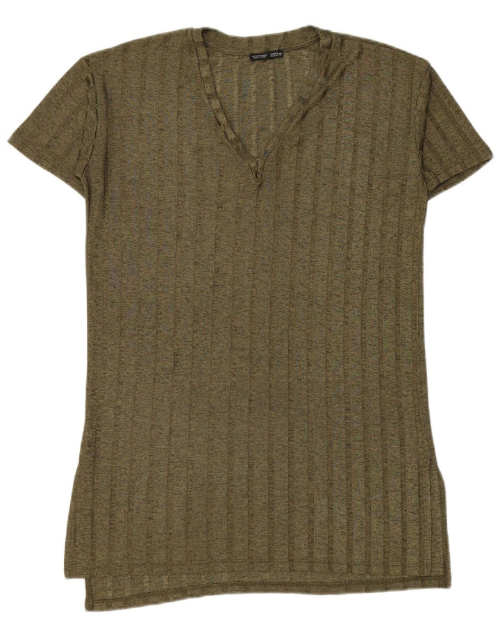 Zara Longline T-Shirt Top UK 14 Medium Grøn Flecked