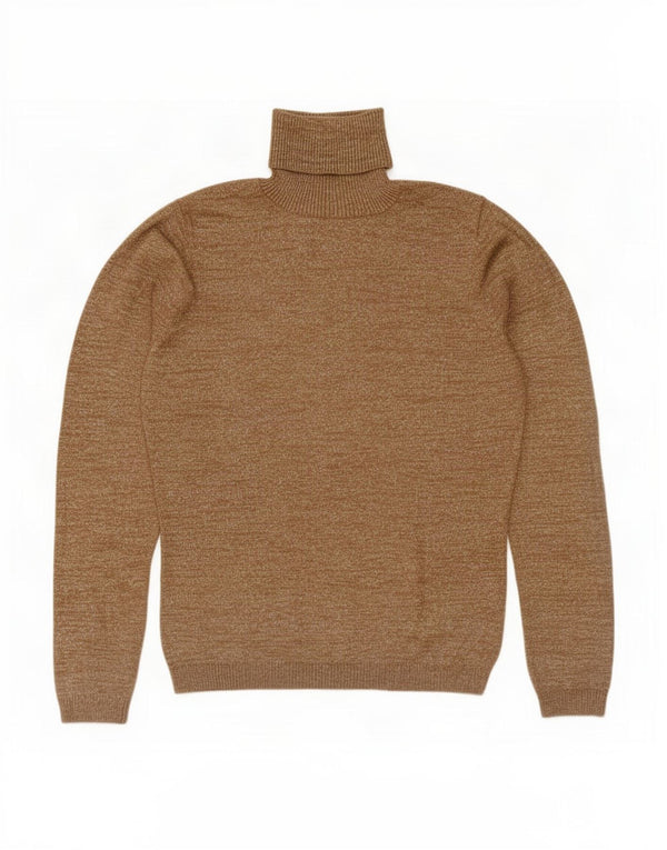 Zara Womens Roll Neck Jumper Sweater UK 14 Large Beige Flecked Rayon