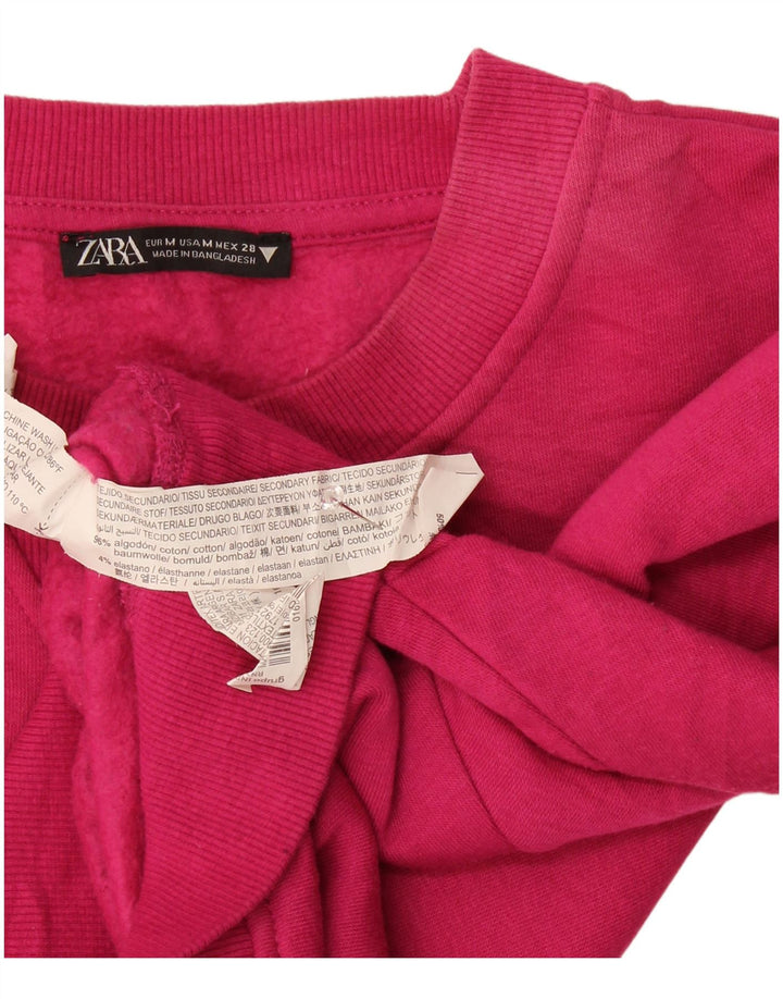 Zara Womens Crop Sweatshirt Jumper UK 14 Medium Pink Bomuld