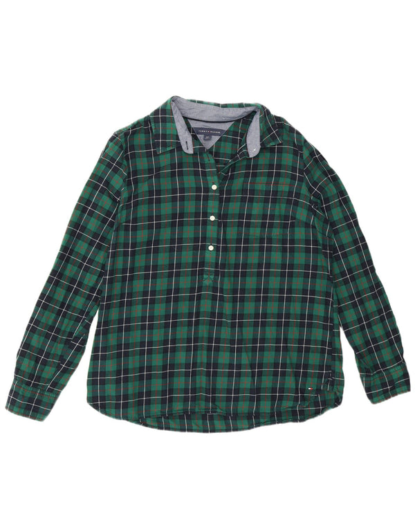 Tommy Hilfiger Dame Flannel Pullover Shirt UK 16 Stor grøn ternet bomuld