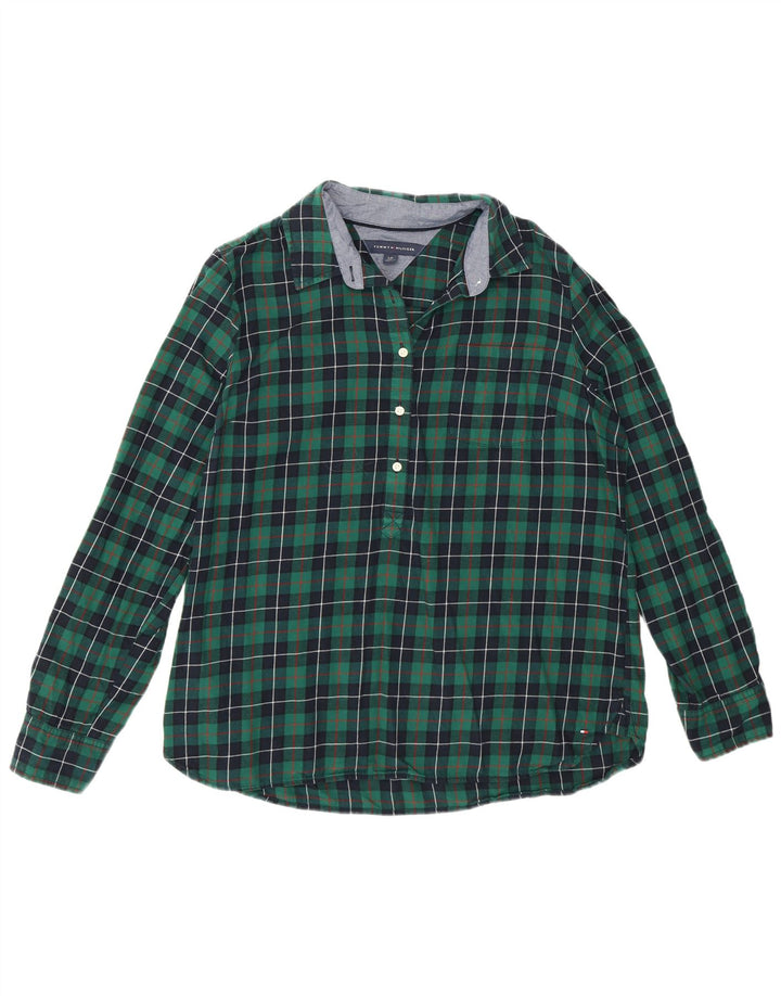 Tommy Hilfiger Dame Flannel Pullover Shirt UK 16 Stor grøn ternet bomuld