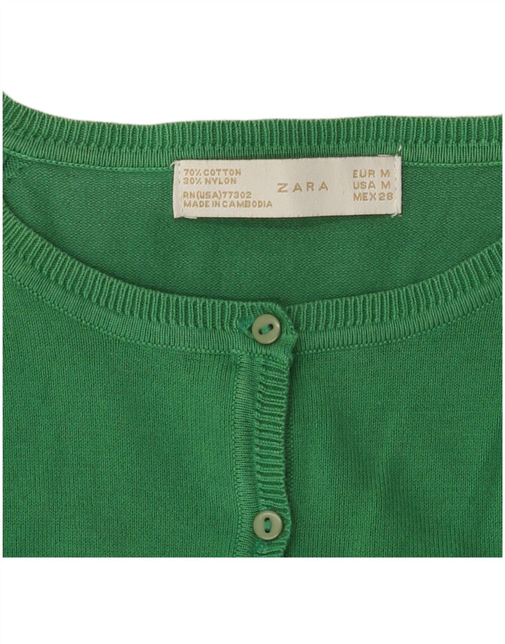 Zara Dame Cardigan Sweater UK 12 Medium Green Bomuld