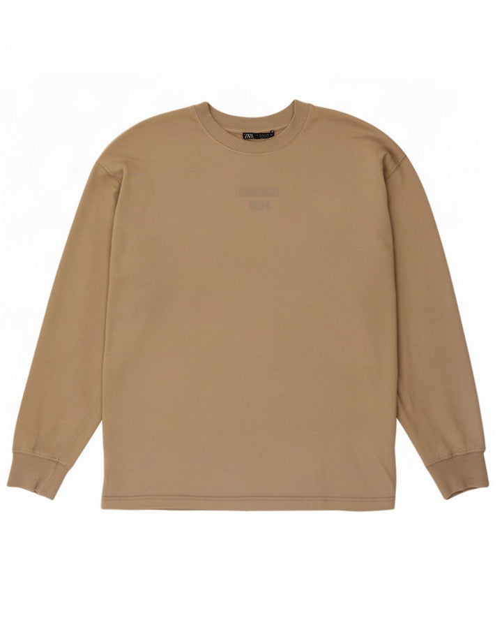 Zara Dame Oversized Top Langærmet Medium Beige Bomuld