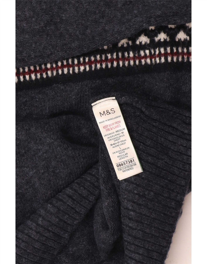 Marks & Spencer Herre Rullehalstrøje Sweater Large Navy Blue Fair Isle