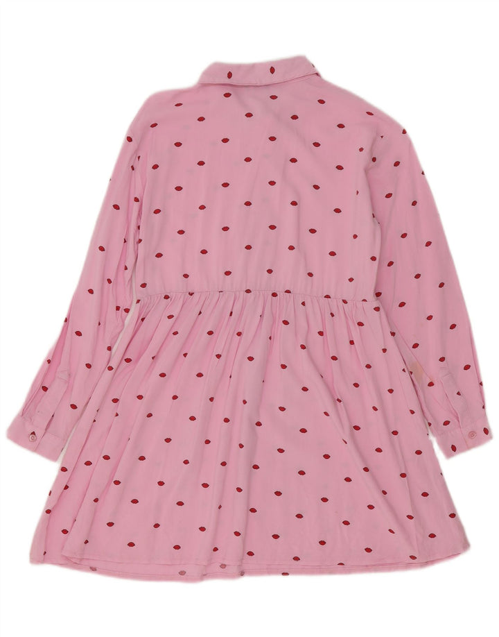 Benetton Kvinders Abstrakt Mønster Langærmet A-Line Kjole UK 10 Lille Pink