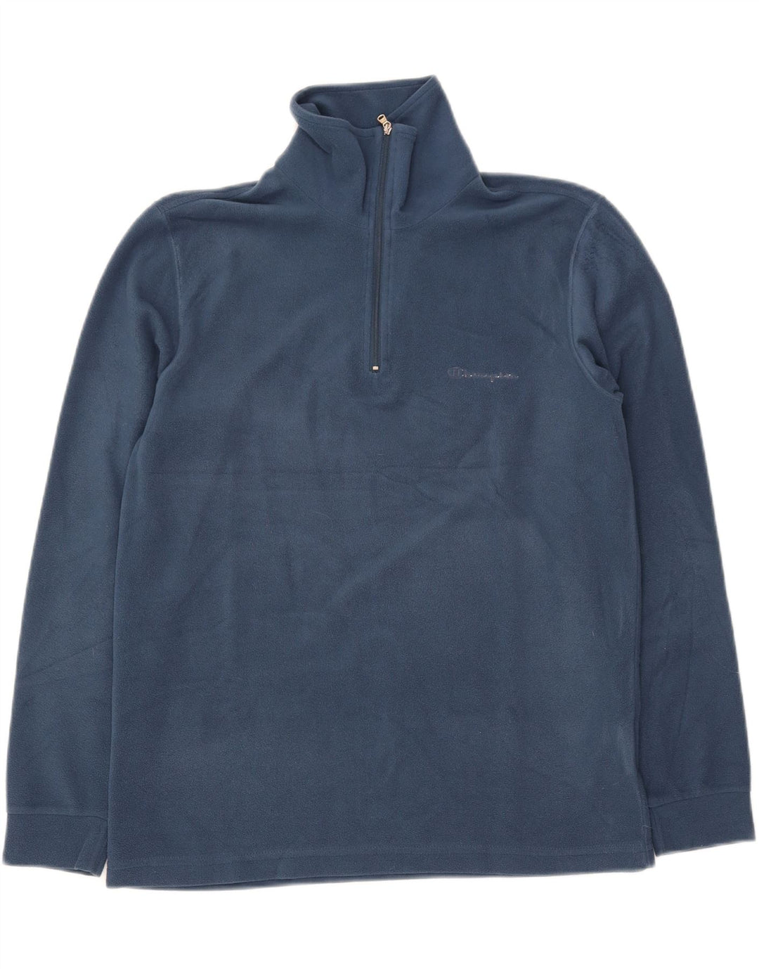 CHAMPION Mens Zip Neck Fleece Jumper Small Navy Blue Polyester