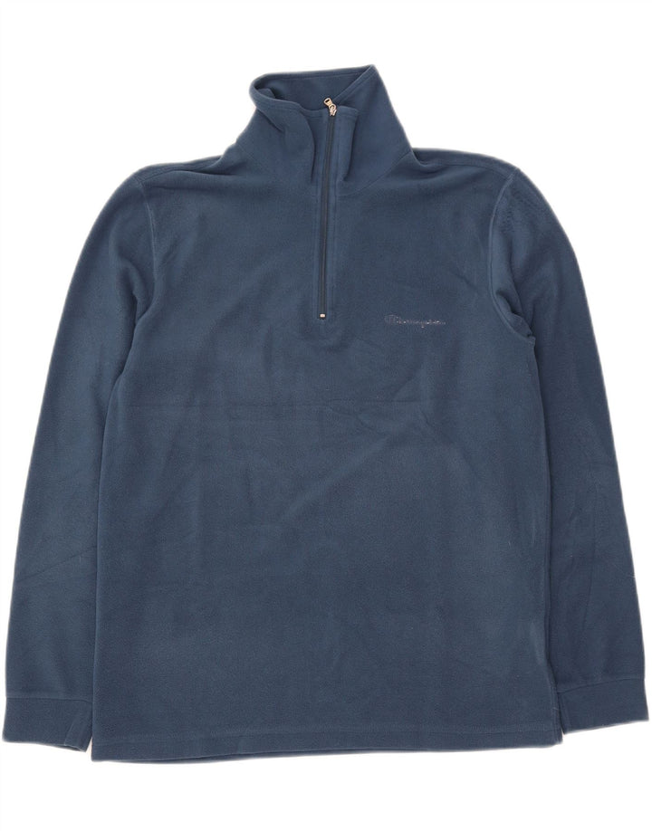CHAMPION Mens Zip Neck Fleece Jumper Small Navy Blue Polyester