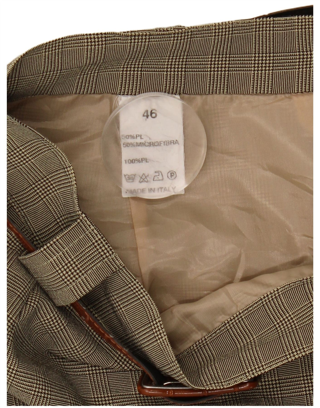 Vintage dame A-line nederdel IT 46 Large W28 Khaki ternet polyester