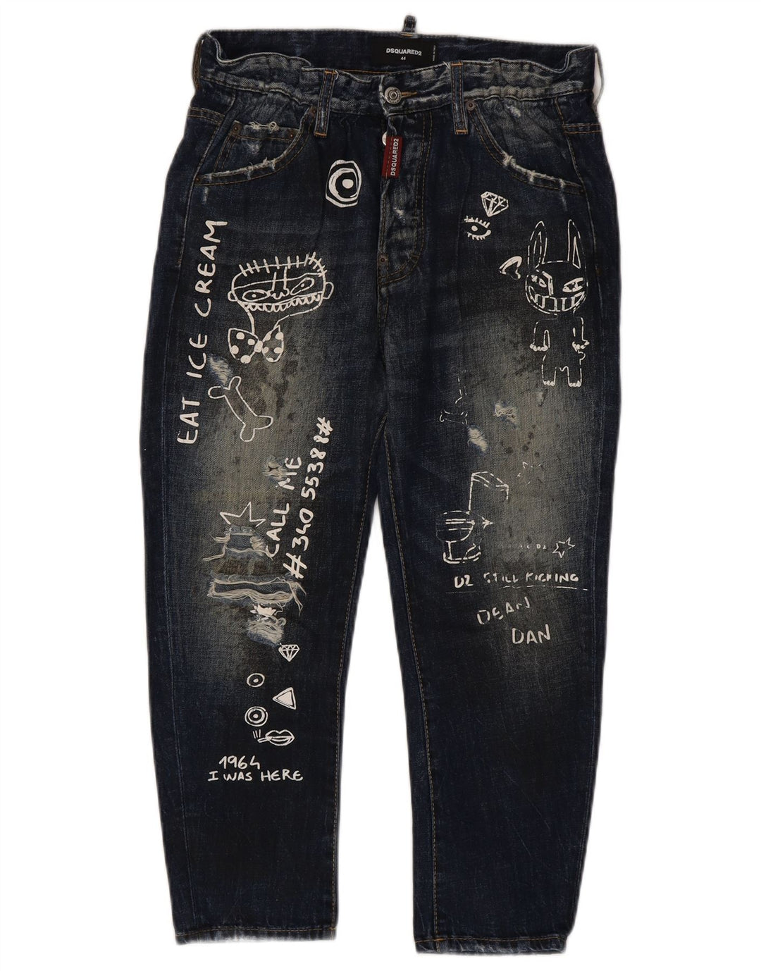 Dsquared2 Dame grafiske cropped jeans IT 44 Medium W34 L23 Marineblå