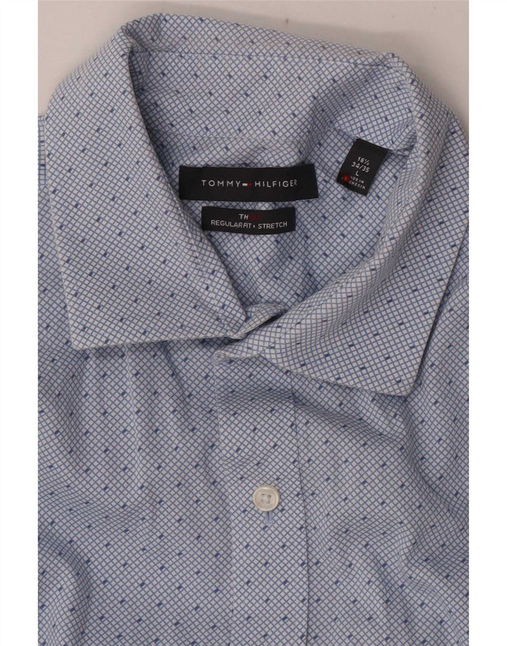 Tommy Hilfiger Herre Regular Fit skjorte str. 16 1/2 Large blå ternet bomuld