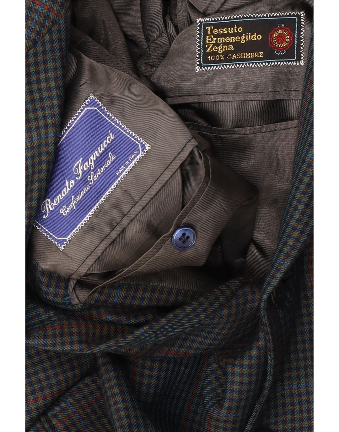 Ermenegildo Zegna Herre 3 Button Blazer Jacket UK 40 Large Navy Blue Check