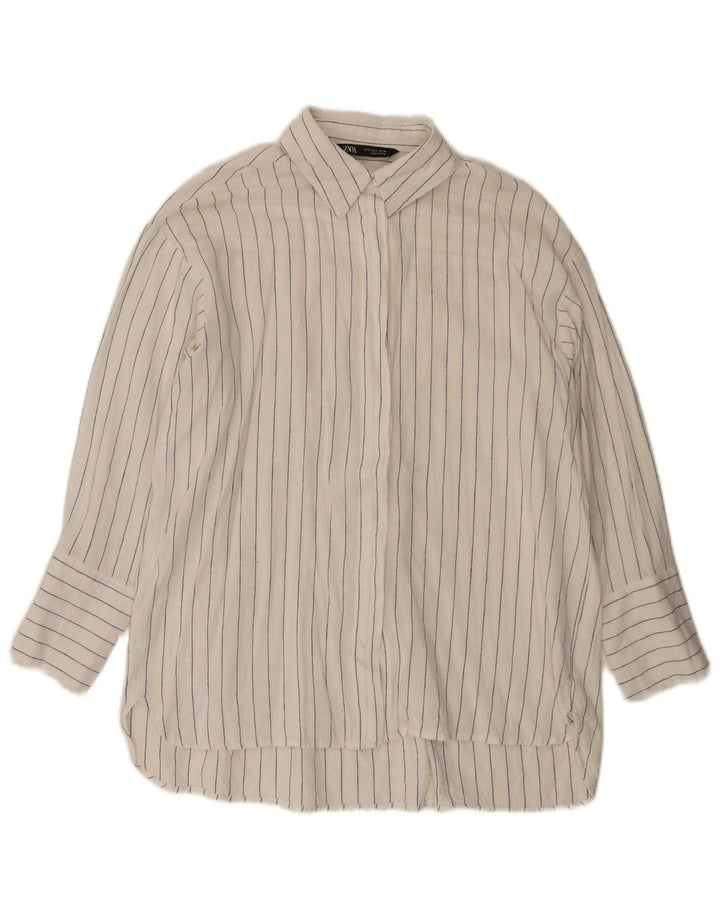 Zara Womens Longline Oversized Shirt UK 10 Small White Pinstripe