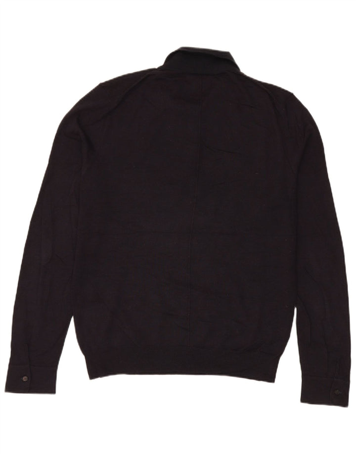 Jigsaw Herre Polo Neck Jumper Sweater Stor Sort Uld