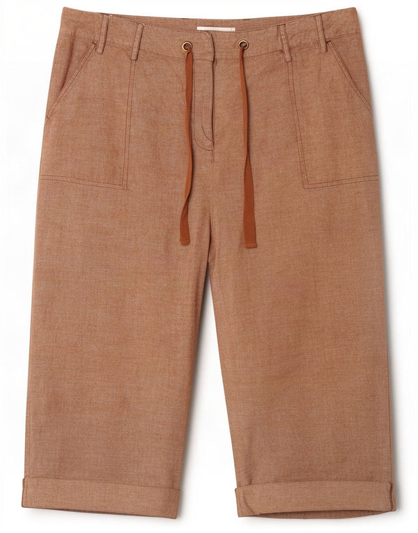 M&Co Womens Bermuda Shorts UK 16 Large W34 Brown Flecked Linen