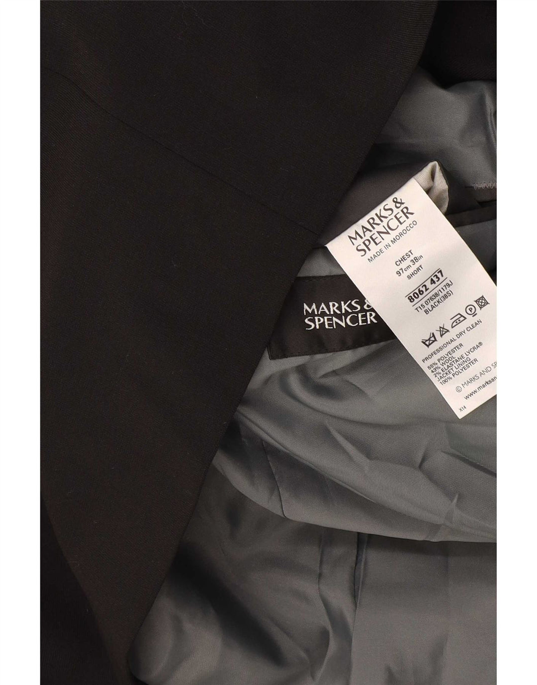 Marks & Spencer Herre Short 3 Button Blazer Jacket UK 38 Medium Black