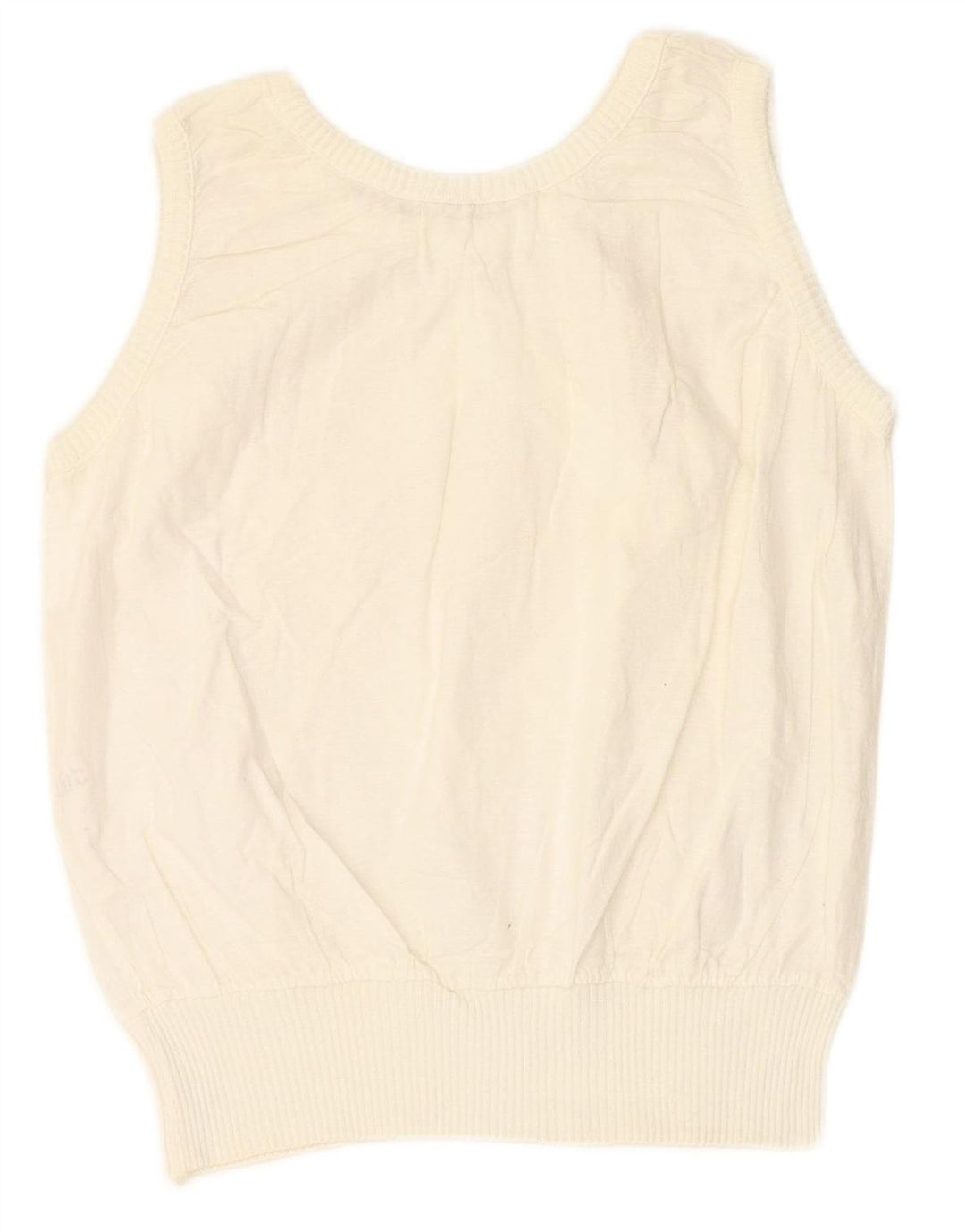 VINTAGE Womens Sleeveless Blouse Top UK 12 Medium White Cotton