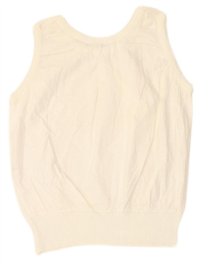 VINTAGE Womens Sleeveless Blouse Top UK 12 Medium White Cotton