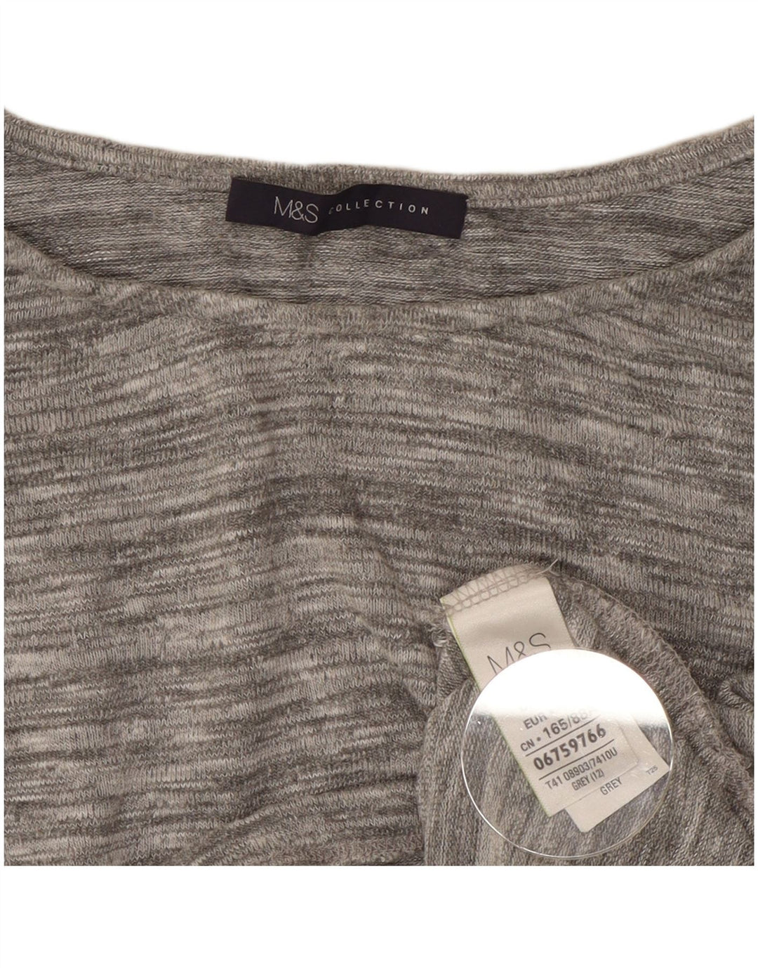 Marks & Spencer Dame Top 3/4 ærmer UK 12 Medium Grey Flecked Viscose