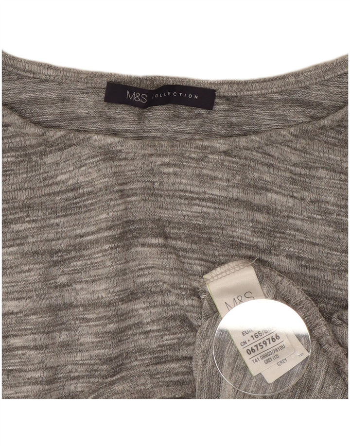 Marks & Spencer Dame Top 3/4 ærmer UK 12 Medium Grey Flecked Viscose