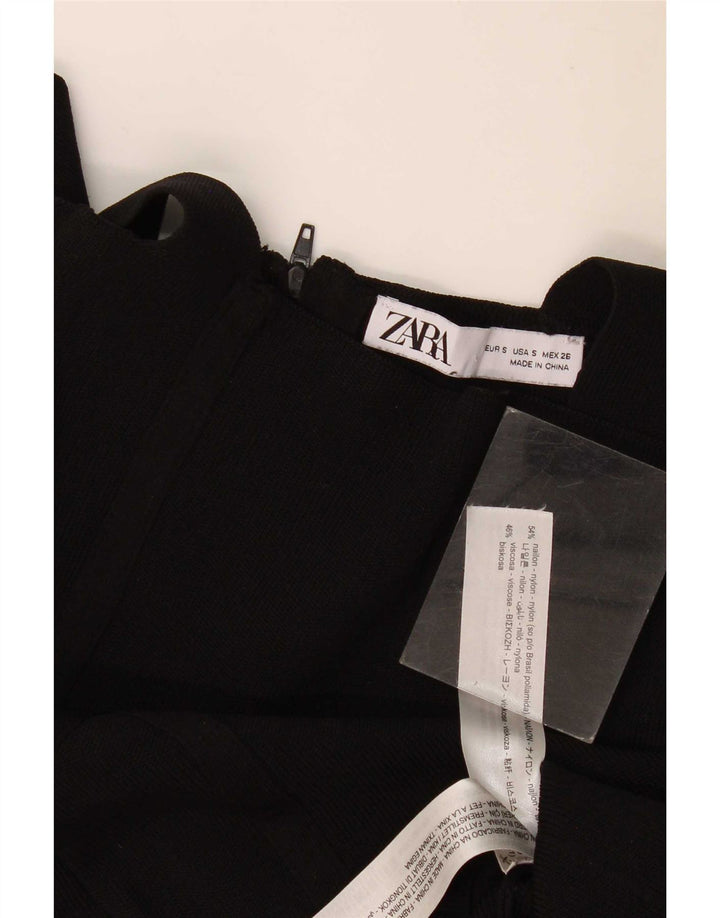 Zara Womens Crop Top UK 8 Small Black Nylon