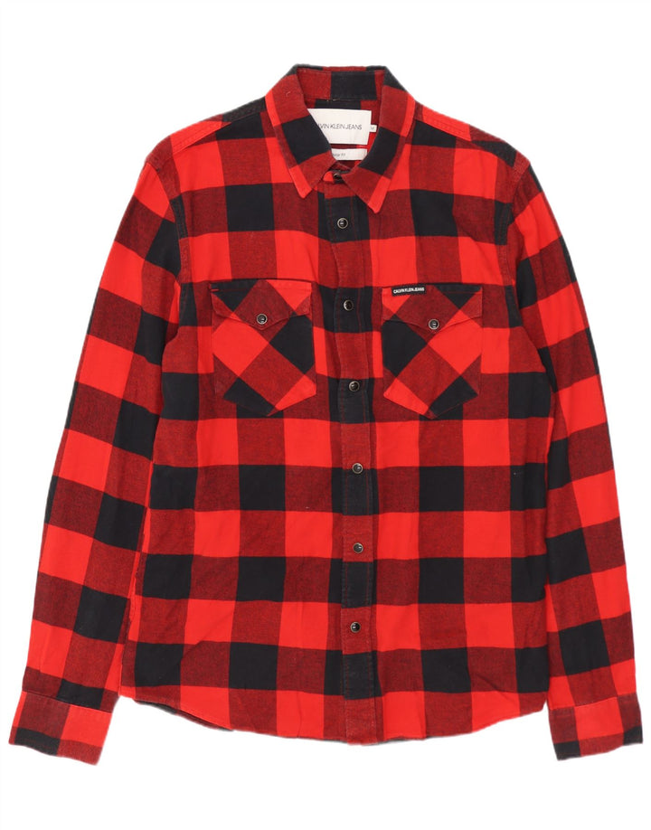 CALVIN KLEIN JEANS Herre Regular Fit Flanelskjorte Medium Rød Plaid Bomuld
