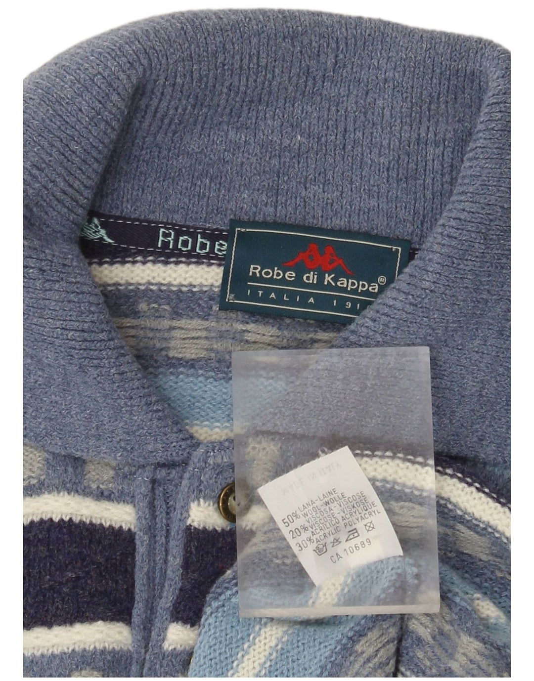 Kappa herre polo hals sweater stor blå stribet uld