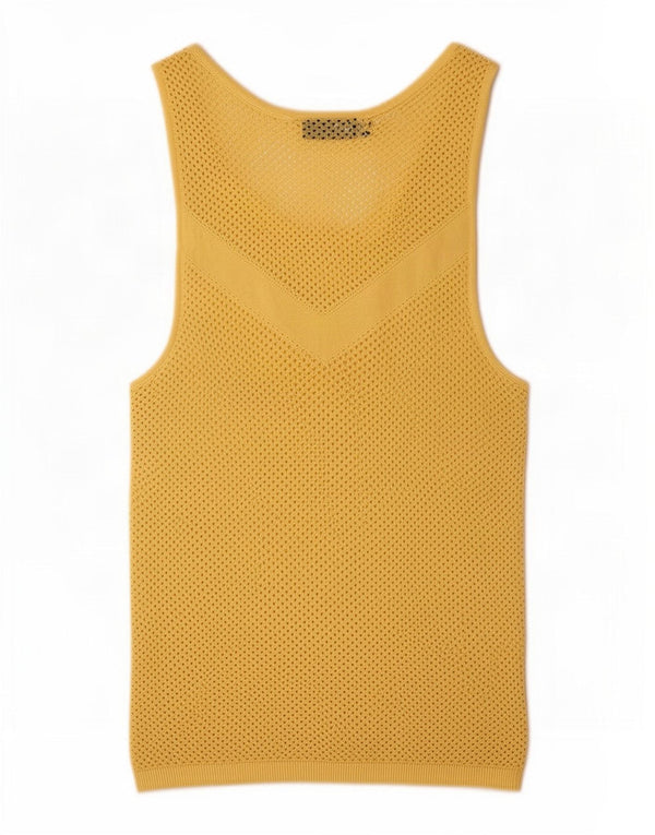 Zara Dame See Through Vest Top UK 14 Large Yellow Viscose