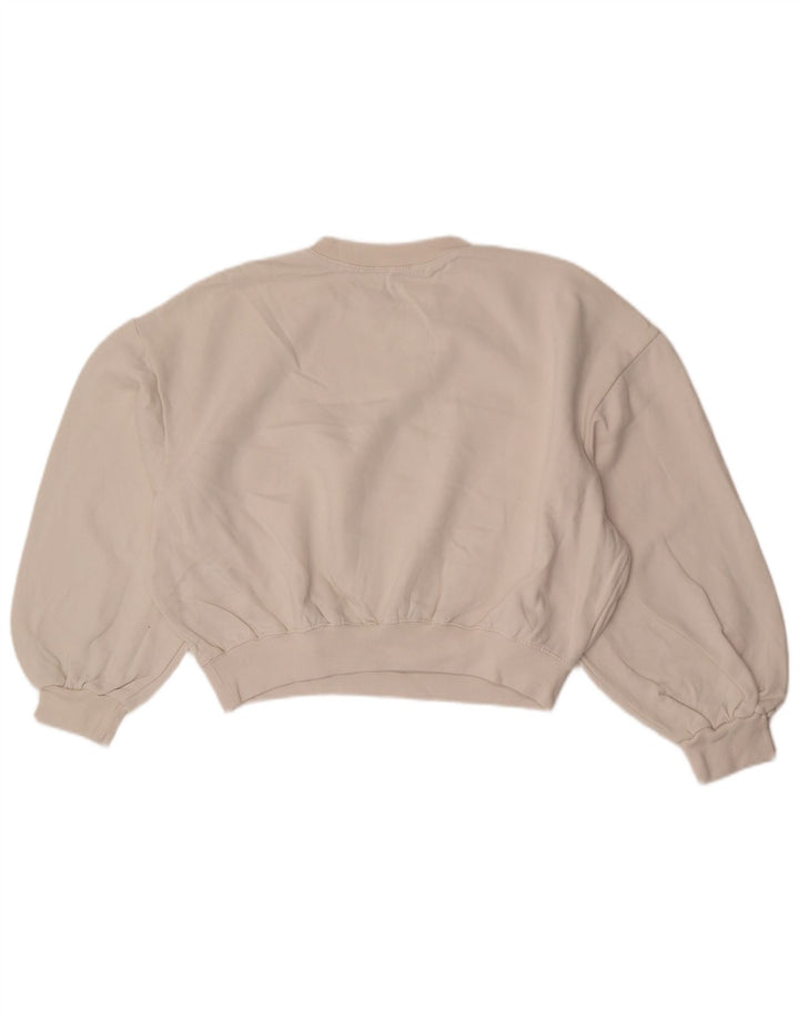 Zara Dame Oversized Crop 3/4-ærmet Sweatshirt Jumper UK 14 Medium White