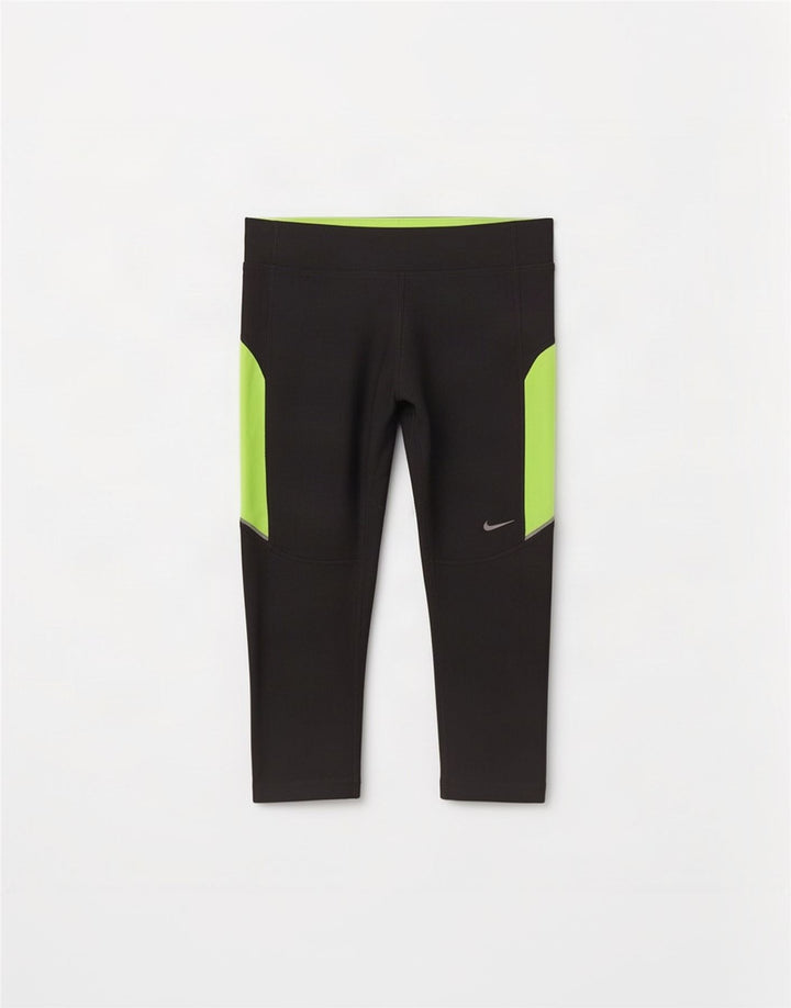Nike Dame Dri Fit Capri Leggings UK 10 Small Grey Colourblock Polyester