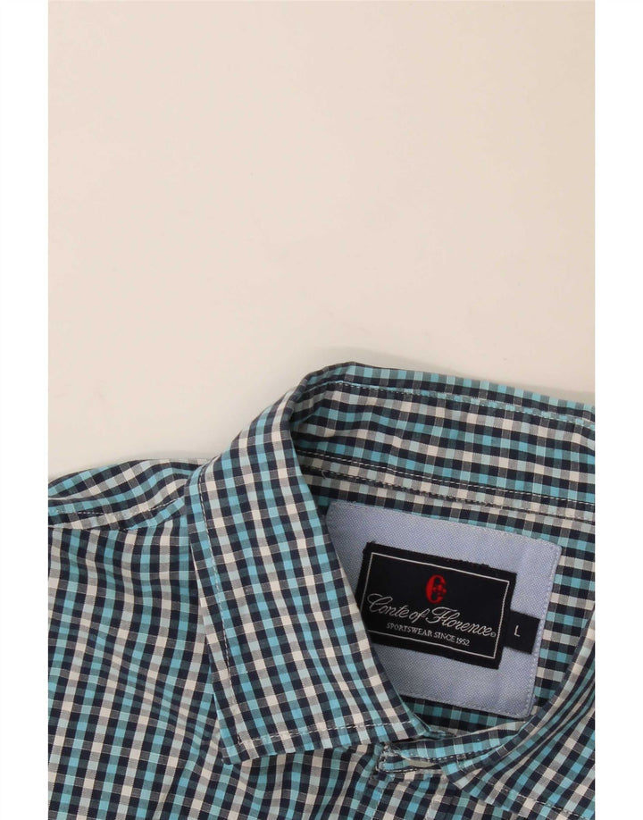 Conte of Florence Kortærmet Herreskjorte Stor Blå Gingham
