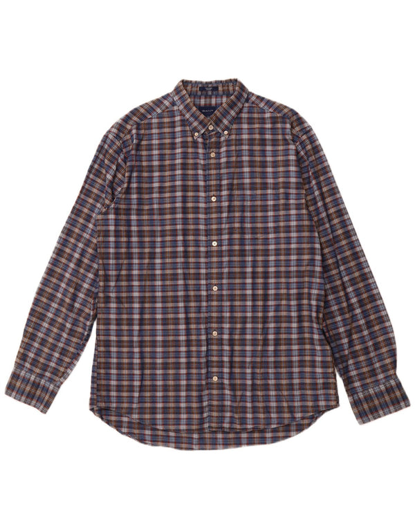 GANT Herre Regular Fit Skjorte Størrelse 43/44 17 1/2 XL Marineblå ternet bomuld