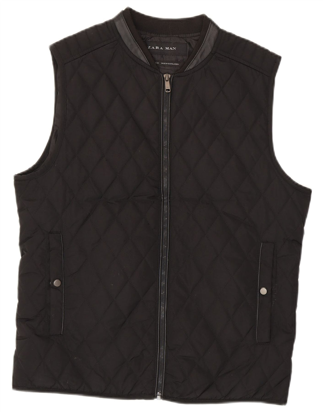 Zara Herre Quiltet Gilet UK 38 Medium Black Polyester